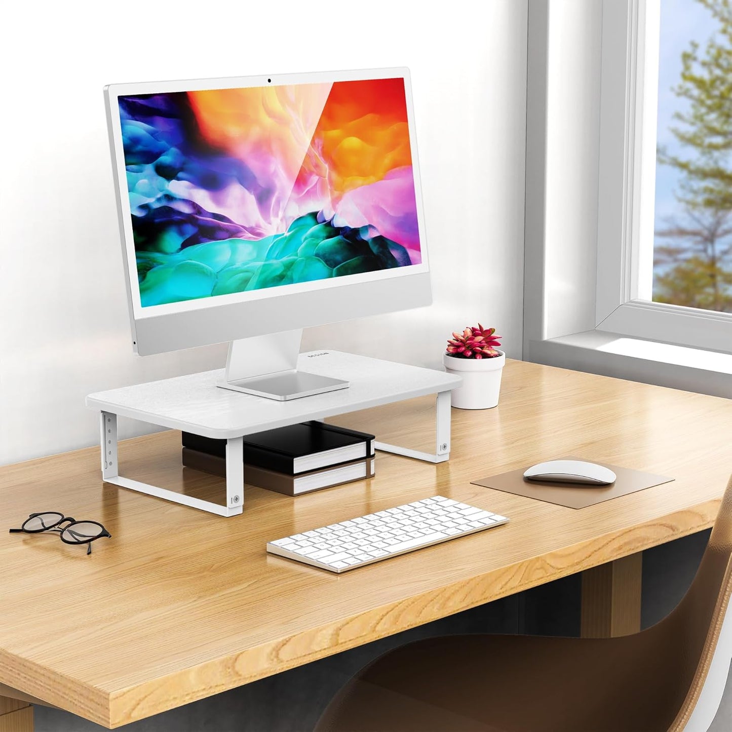 BESIGN MS01 Monitor Stand Riser, Height Adjustable Laptop Stand, Computer Monitor Stand for Monitor, Computer,Laptop,Printer (White)