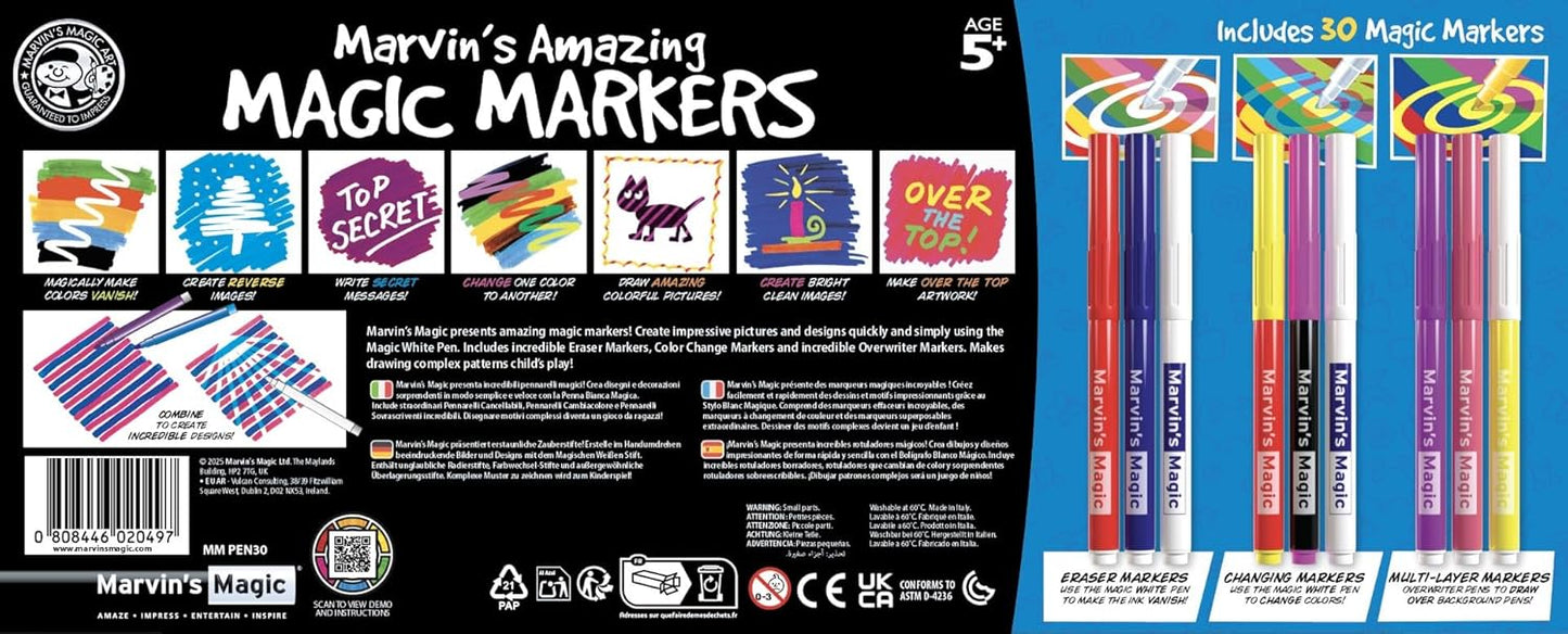 Marvin's Magic - 30 Amazing Magic Pens - Color Changing Pen Art - Create 3D Lettering, Write Secret Messages - Stationery Supplies, Art Supplies for Kids, Coloring Markers and Kids Drawing Kit