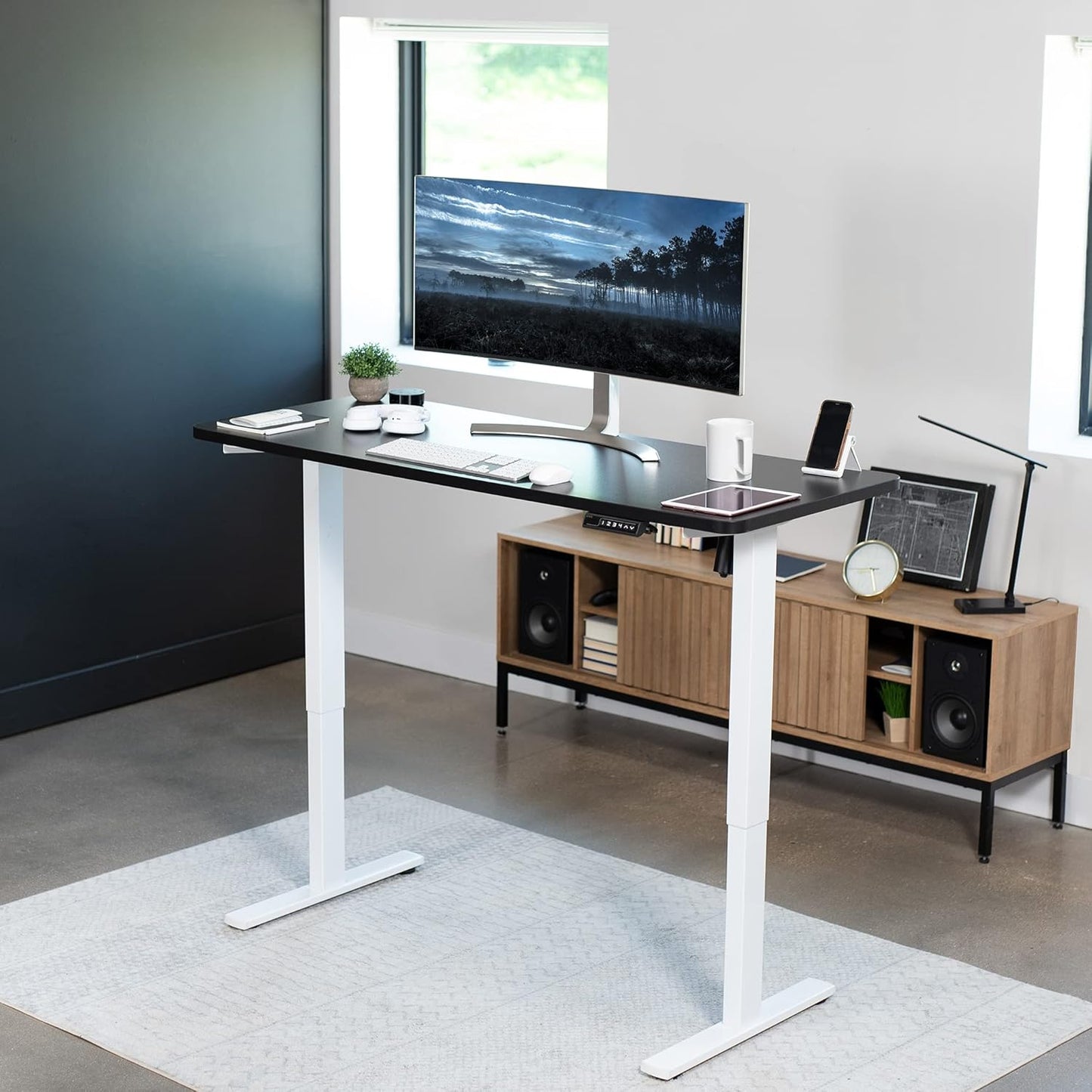 VIVO Electric 60 x 24 in Standing Desk, Memory Height Adjustment, 1B Series, One-Piece Black Top, White Frame, DESK-KIT-1W6B