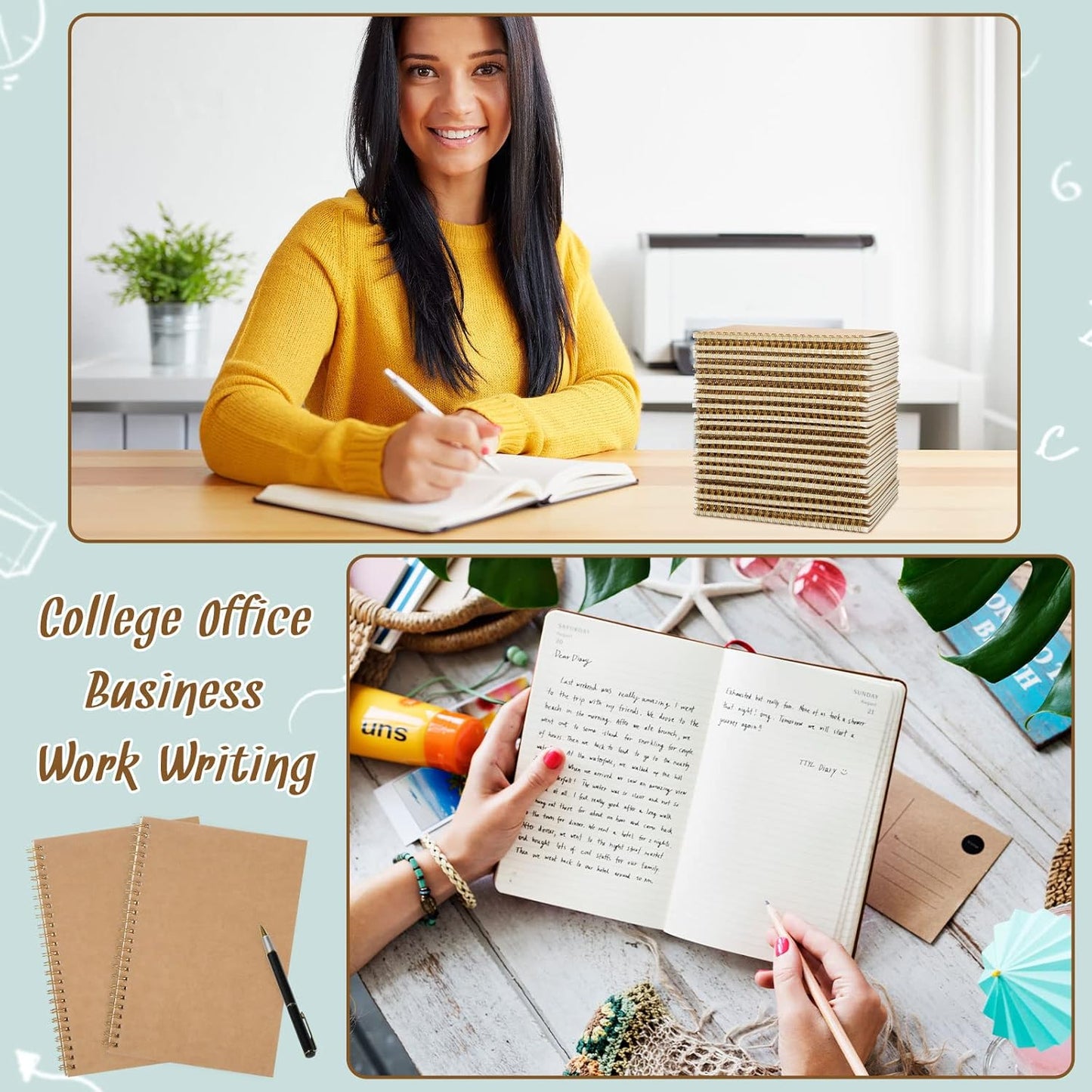 PerKoop 100 Pack Spiral Notebook 8.3 x 5.5 Inch College Ruled Notebook Bulk A5 Wide Ruled Journals Bulk 1 Subject 50 Sheets Thick Diary Notebooks for School, Office Business, Home Use(Kraft Brown)