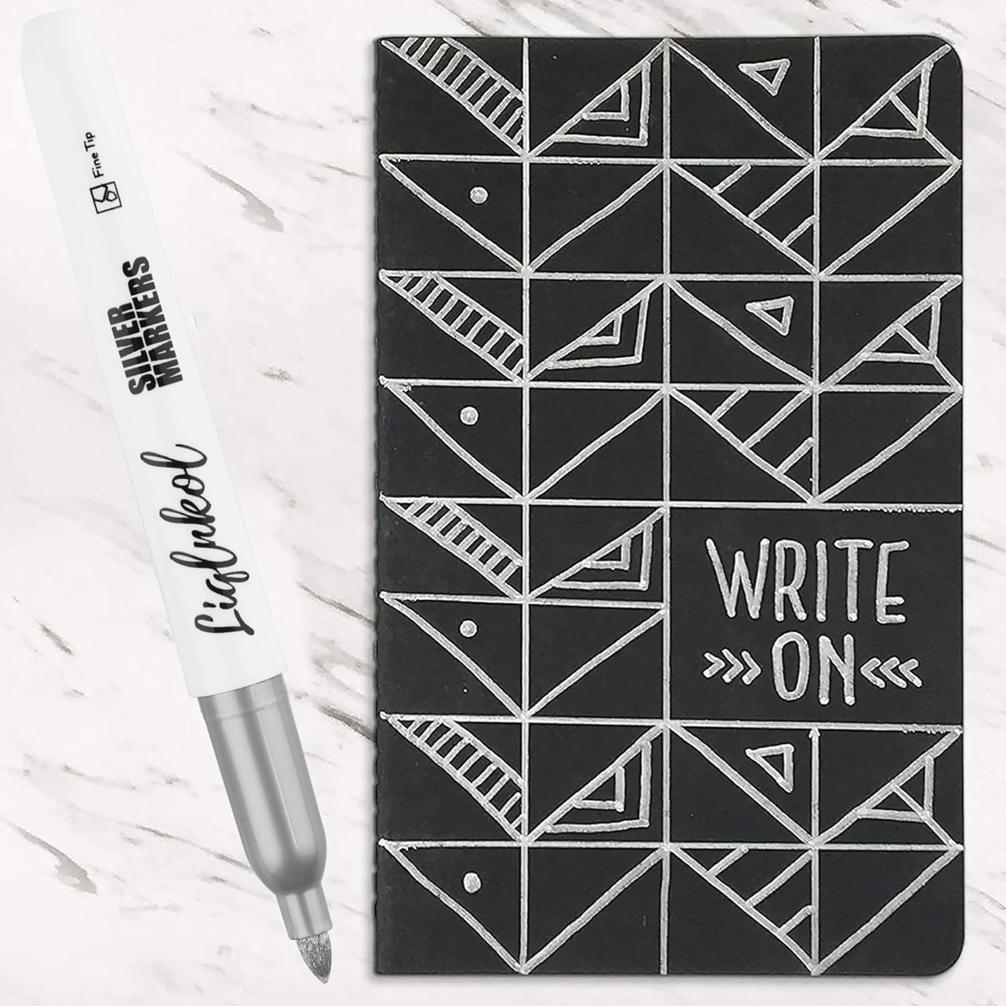 Silver Metallic Markers Pens Bulk of 24 Pack, 2mm Felt Fine Tip for Art, Crafts, Drawing, DIY Projects, Office Supplies, Gift Card Making