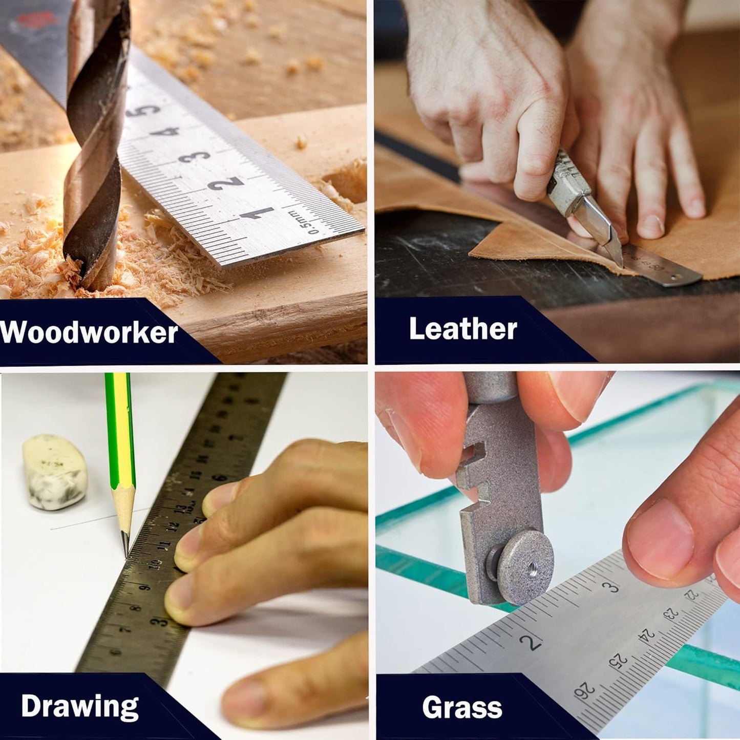 Metal Ruler 18 Inch: [1 Pieces 18 Inch] Non-Slip Cork Backing Rulers with Inch and Centimeters Prevent Ink Leakage:for School Office Drawing Engineering