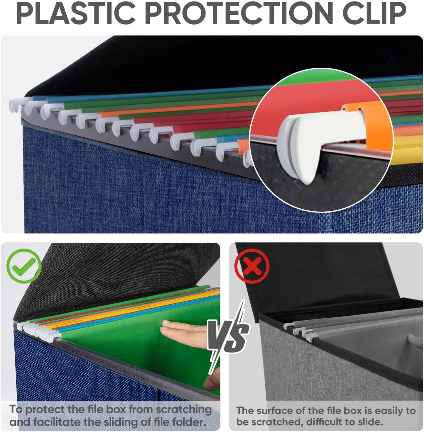 BALEINE File Organizer Box with Lid, Collapsible File Folder Organizer with Plastic Slide, Hanging File Folder Box for Office Document Storage (1 Pack, Blue)