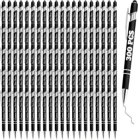 Personalized Pens Bulk 300 with Name Custom Engraving Ballpoint Pens with Stylus Tip Customized Smooth Writing Pens Personalized Gifts for Anniversary Birthday or Graduation(Black,Black Ink)