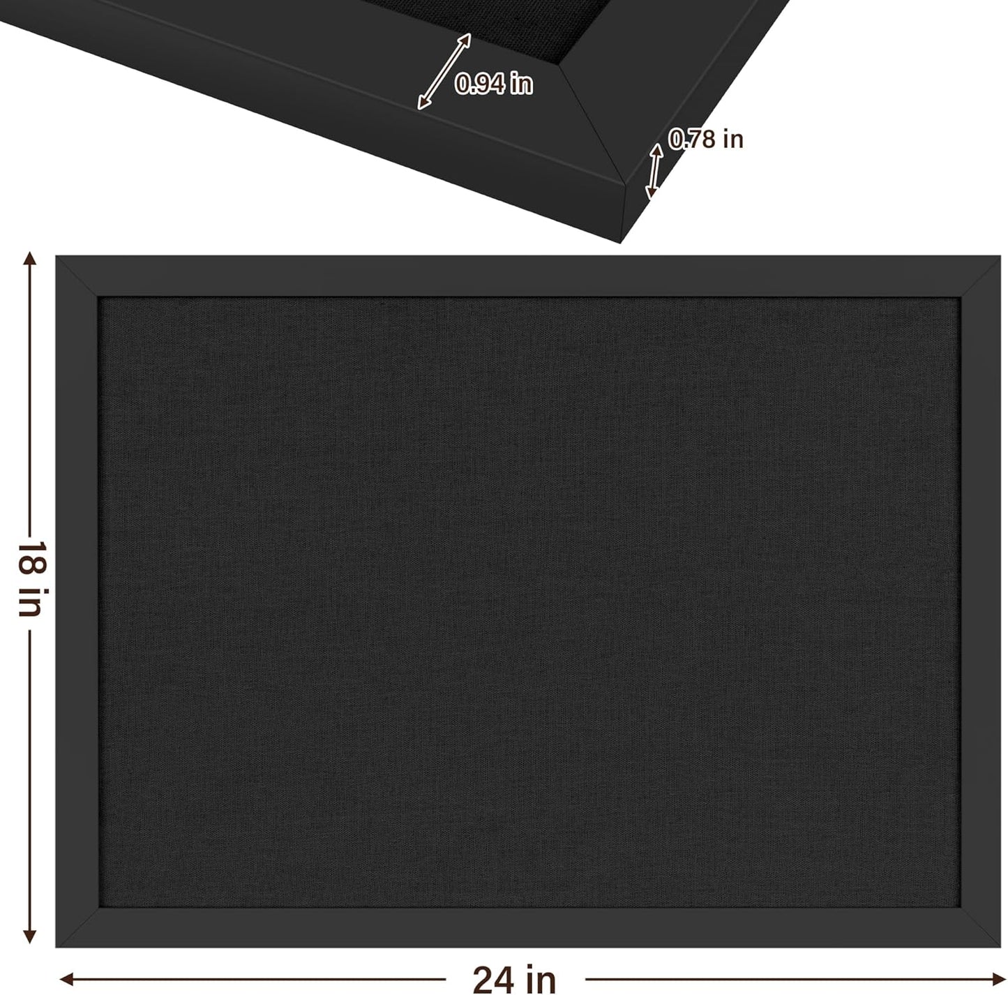 Black Cork Board Bulletin Board 18" x 24", 2-Pack Large Linen Corkboards with Frame for Walls, Cute Picture Display Pin Board Vision Board for Room School Office Bedroom 40 Pushpins