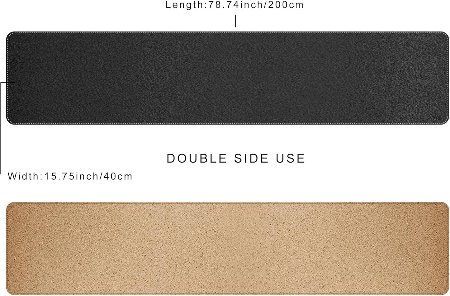 Vyaaa 78.7"x15.7" PU Leather & Cork Large Desk Mat (Black) - XXL Extended Mouse pad, Reversible Desk Protector, Non-Slip Computer Desk pad for Office, Gaming, Home