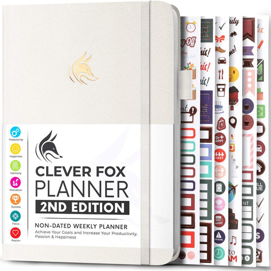 Clever Fox Planner 2nd Edition – Colorful Weekly & Monthly Goal Planner, Time Management & Productivity Organizer, Undated, A5 (White)