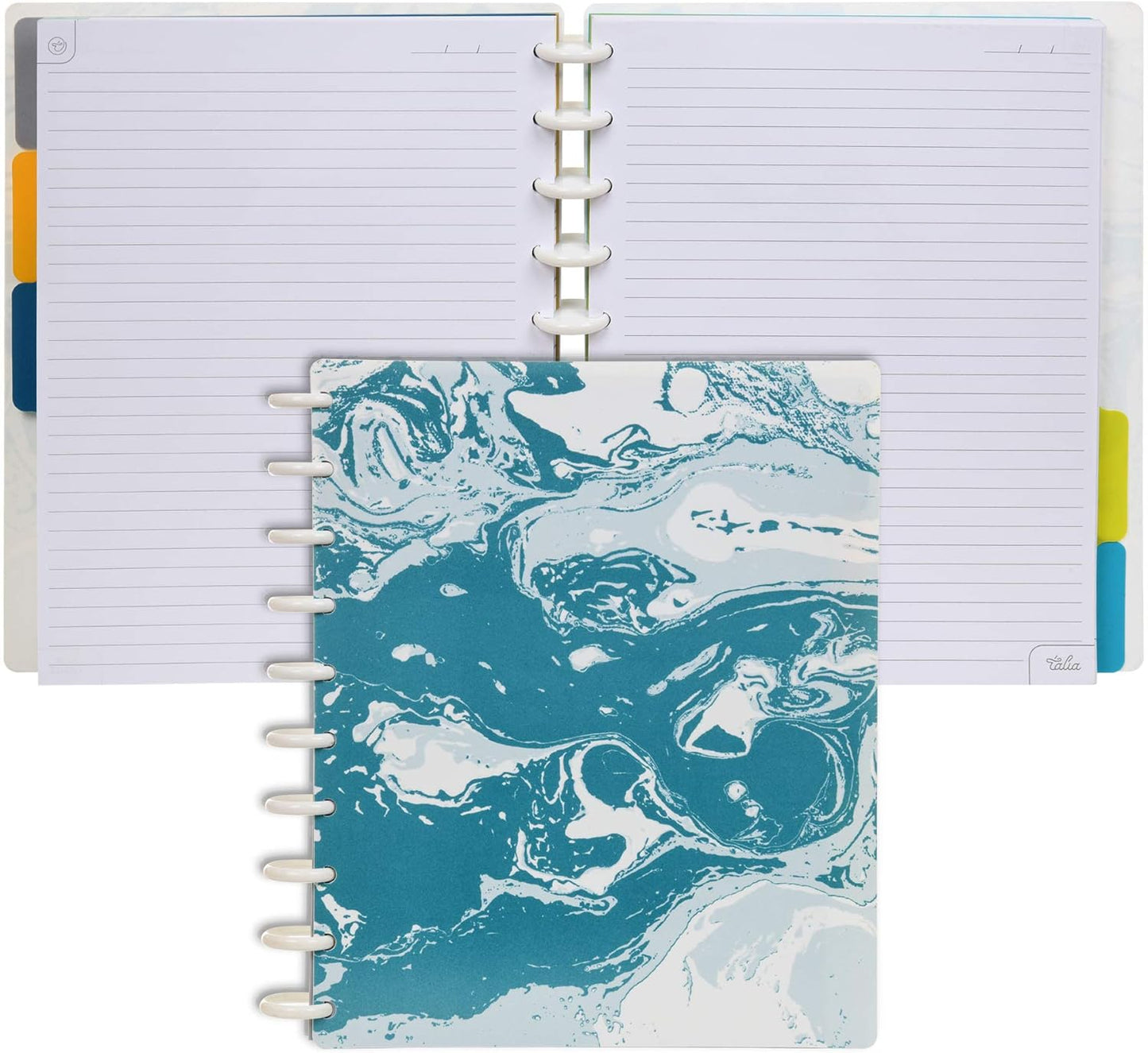 Talia Discbound Notebooks, Planner, Customizable, (Teal Marble Flow, Midsize (7.5in x 9.75in))