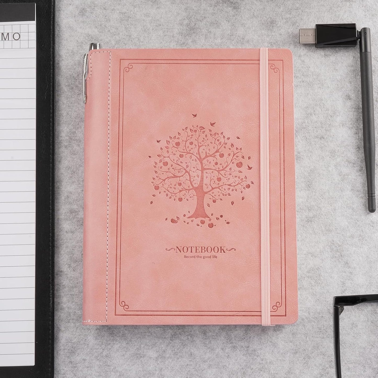 Lined Notebook Journal for Women Men 320 Pages A5 Hardcover Leather with Pen Holder College Ruled Journals for Work Note Taking Travel School Pink