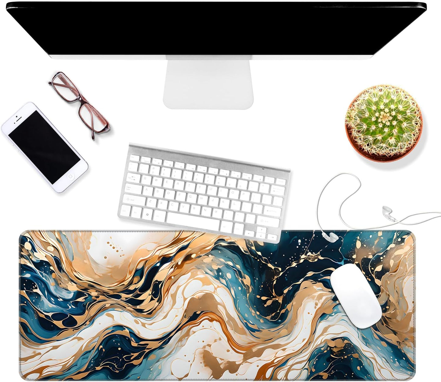 Dynippy Thin Extended Gaming Mouse Pad （31.5 * 11.8 * 0.08 inch） with Stitched Edges Large, Long XXL Keyboard and Mouse pad Desk Mat for Gaming Office & Home - Art 1