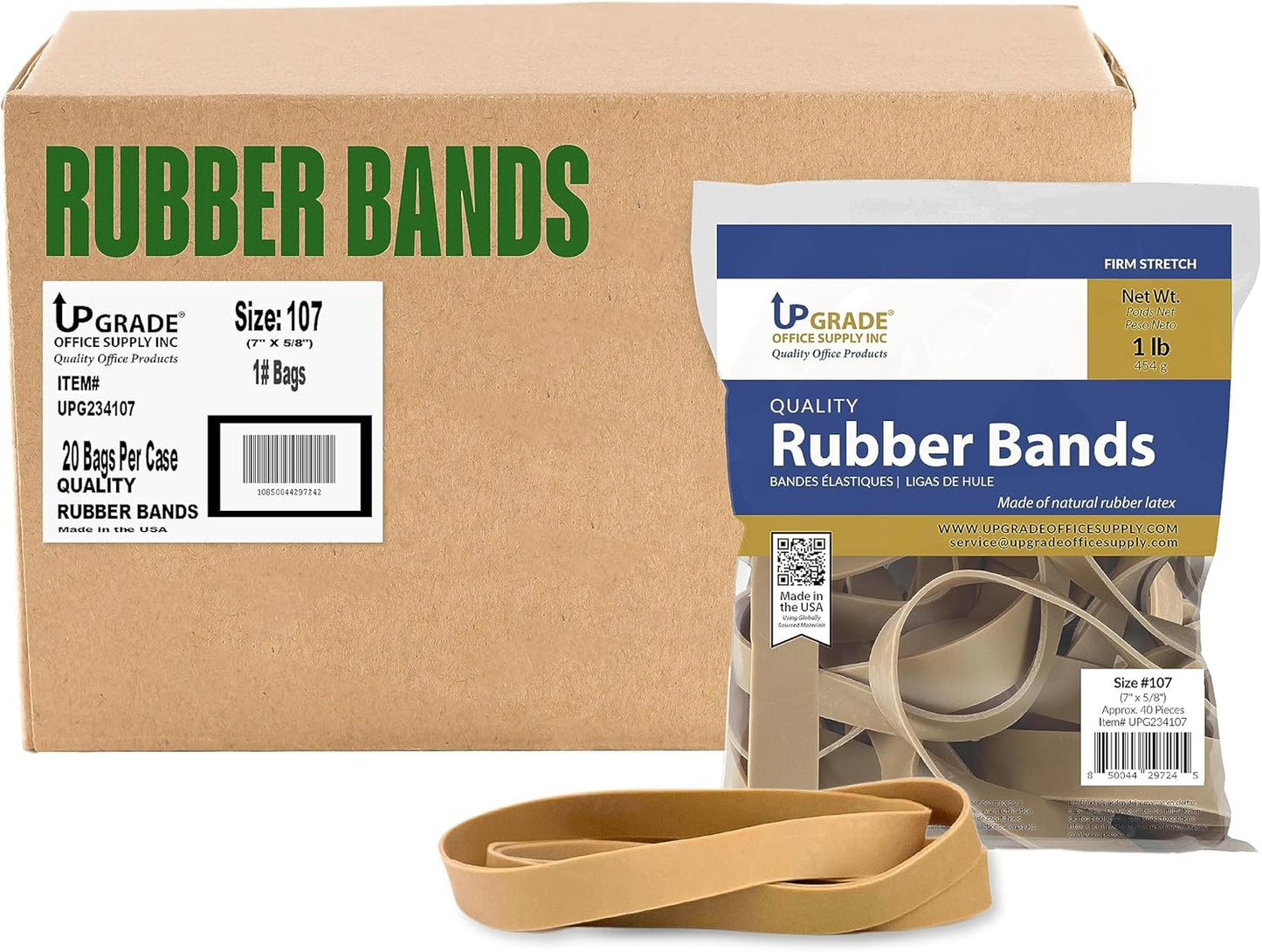 Upgrade Office Supply UPG234107CS Rubber Bands, Size 107 (7 x 5/8), 800 Bands, 1 lb 20-Pack Case, USA