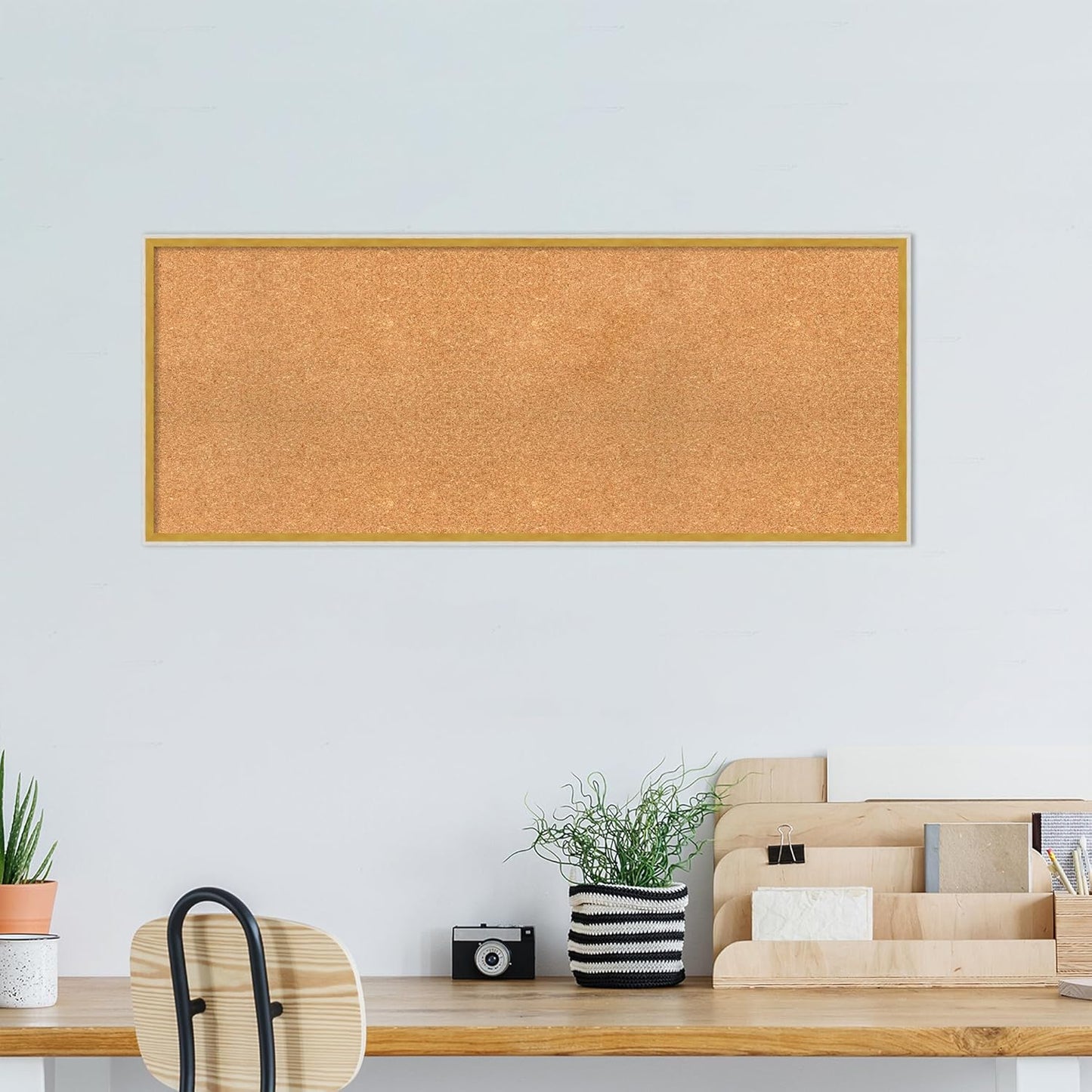 Amanti Art Natural Cork Board for Wall, 19x47 Vision Board with White Frame, Oversize Corkboard Office Decor for Home Organization, Modern Corkboard Pinboard to Display Items for Home Organization in