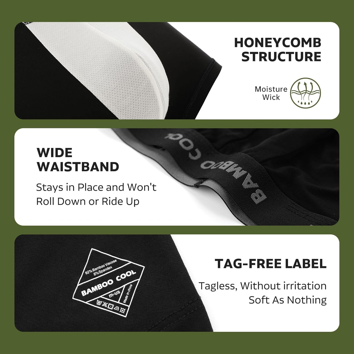 BAMBOO COOL Men's Ultra Breathable Underwear,No Riding Up Boxer Briefs with ComfortFlexible Waistband,Multipack