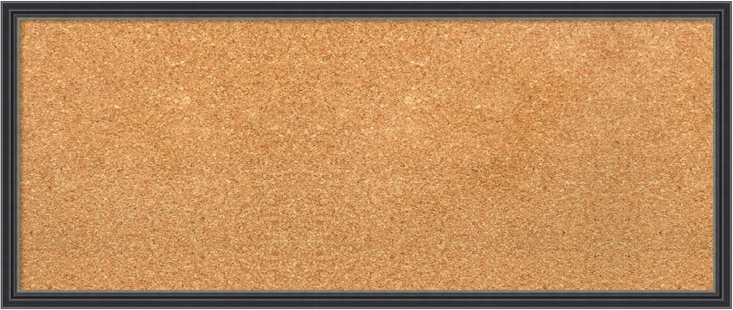 Amanti Art Natural Cork Board for Wall, 13x31 Vision Board with Black Wood Frame, Medium Corkboard Office Decor for Home Organization, Traditional Corkboard Pinboard to display items for home