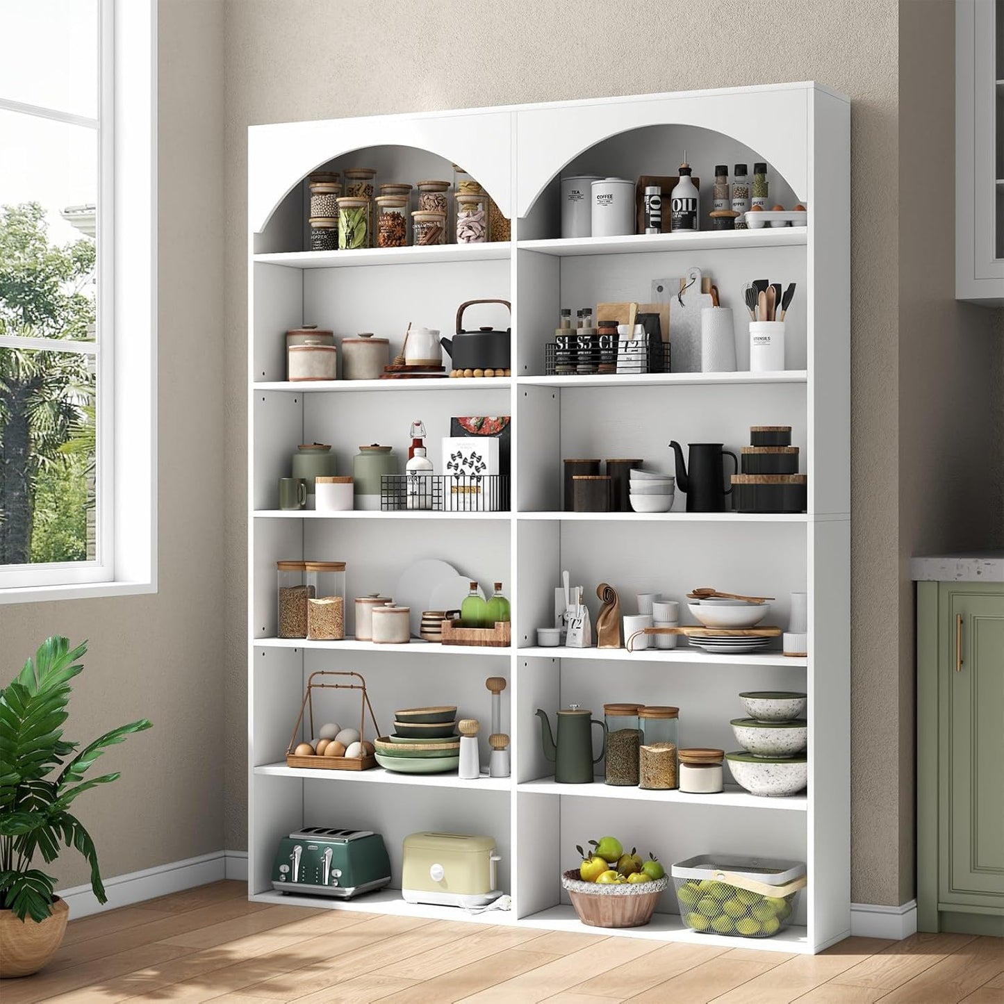 70.8’’ Tall Bookshelf and Bookcase, 7-Tier Double Wide Bookcase Modern Large Open Display Shelves with Curved Baffle for Home Office Living Room (White)