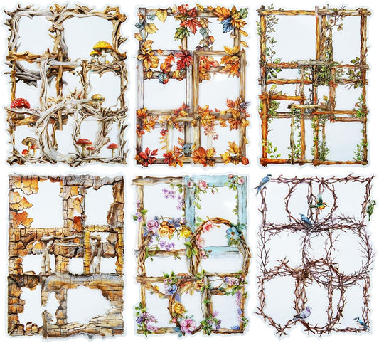 Vintage Wooden Frame PET Sticker Set, 60PCS Retro Aesthetic Scrapbook Stickers for Journaling, DIY Crafts, and Decorative Art Supplies