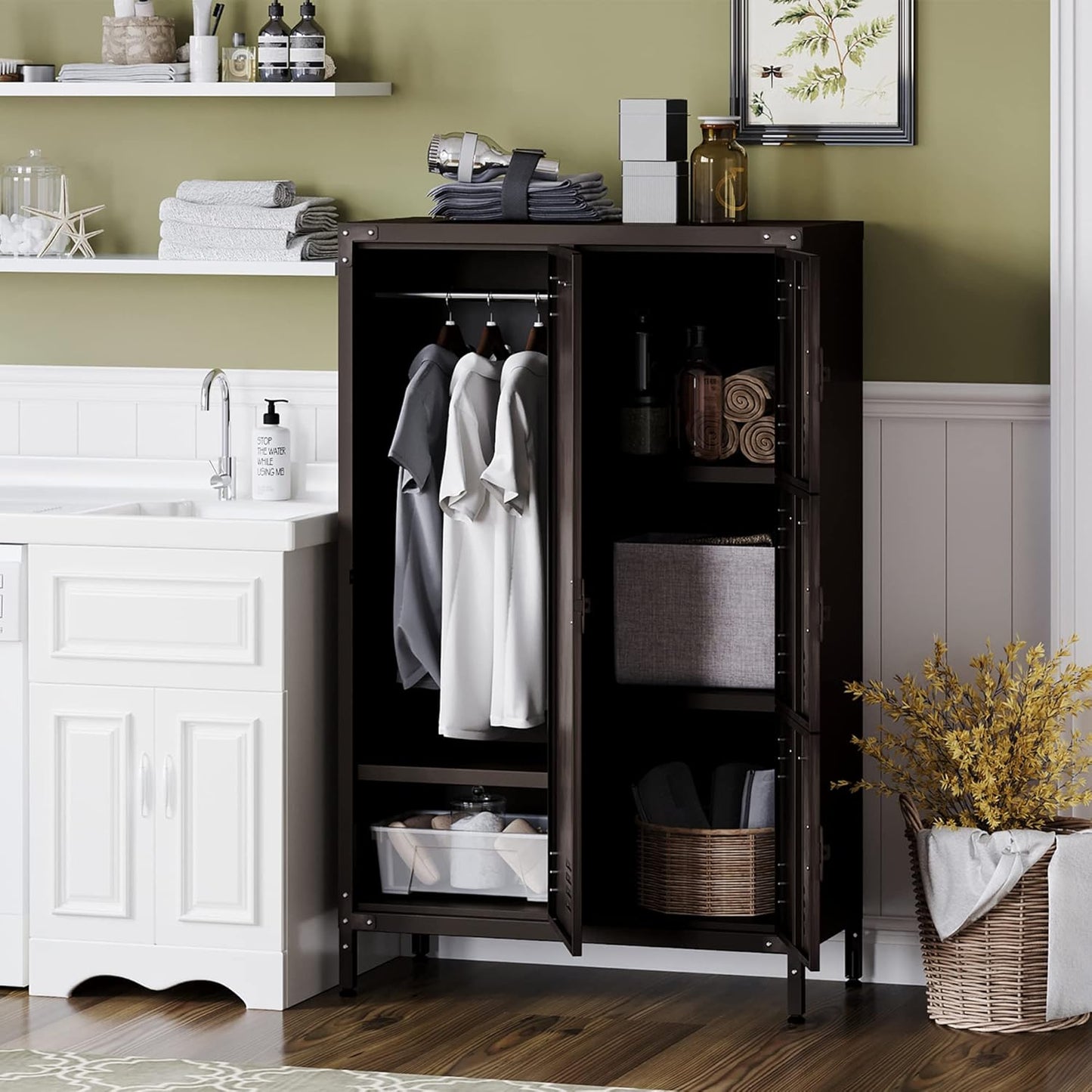 Letaya Metal Locker Storage Cabinet,55" Steel Retro Wardrobe,4 Doors Lockable,Adjustable Feet Organizer Locker for Employees Home Office School Gym (4 Door)