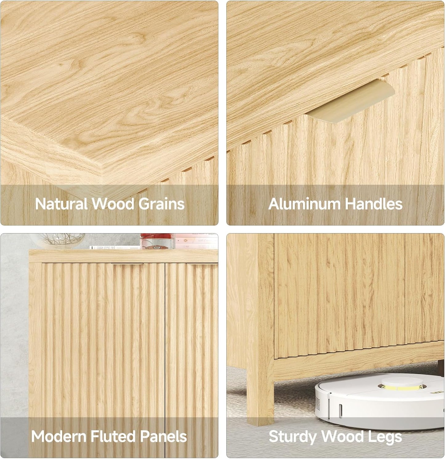 Real Relax Fluted Buffet Cabinet with Storage, Modern Sideboard with 4 Doors, 3 Adjustable Shelves, Large 55'' Kitchen Credenza Coffee Bar Cabinet, Console Cabinets for Living, Dinning Room, Natural