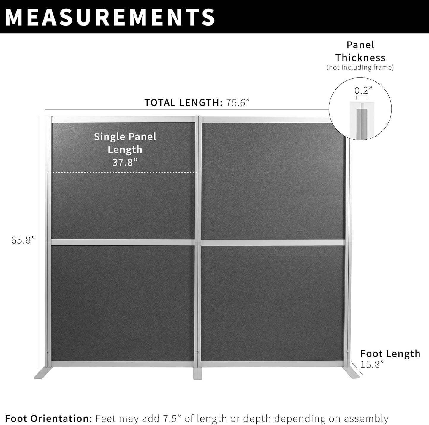 VIVO Modular Wall System, 2 PET Panels, Modern Professional Office Cubicle Dividers, Freestanding Privacy-Screen, 66 inches High, Dark Gray, PP-MWS63D