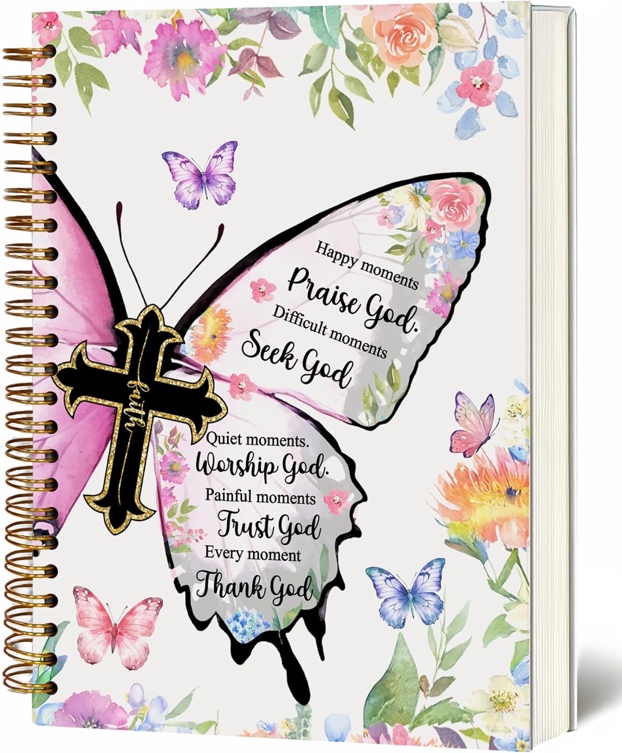 Bible Notebook, A5 Spiral Christian Journal with Floral Pink Butterfly Notebook, Bible Verse-God Says You Are, Inspirational Notebooks for Women, Bible Study, Gift for Birthday Christmas