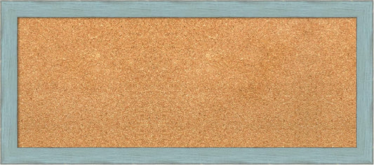 Amanti Art Natural Cork Board for Wall, 14x32 Vision Board with Blue Wood Frame, Medium Corkboard Office Decor for Home Organization, Rustic Farmhouse Corkboard Pinboard to display items for home