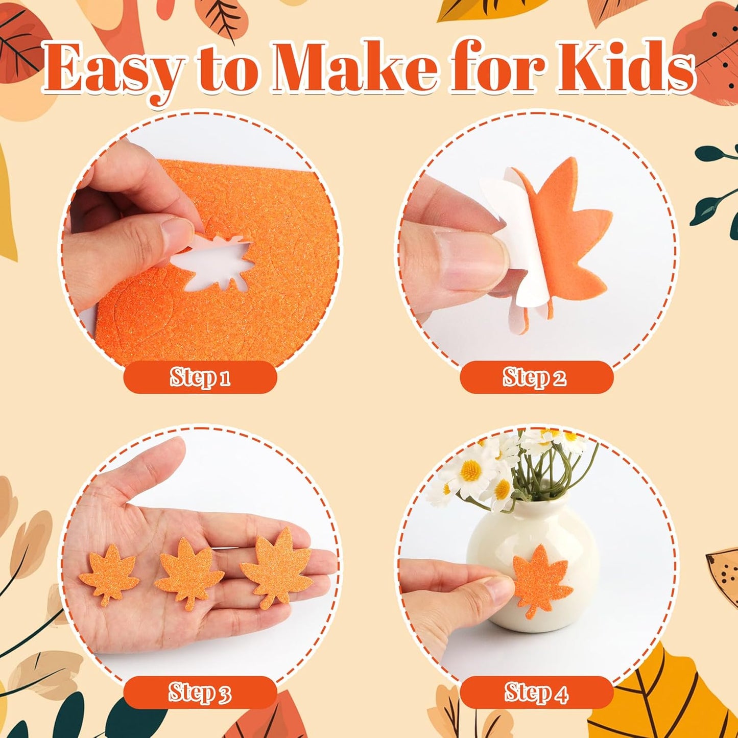 584 PCS Fall Stickers Glitter Foam Stickers for Kids Crafts, Autumn Leaf Maple Leaves Self Adhesive Stickers for Thanksgiving Party Supplies Gift DIY Arts Greeting Card Envelopes Home Decor