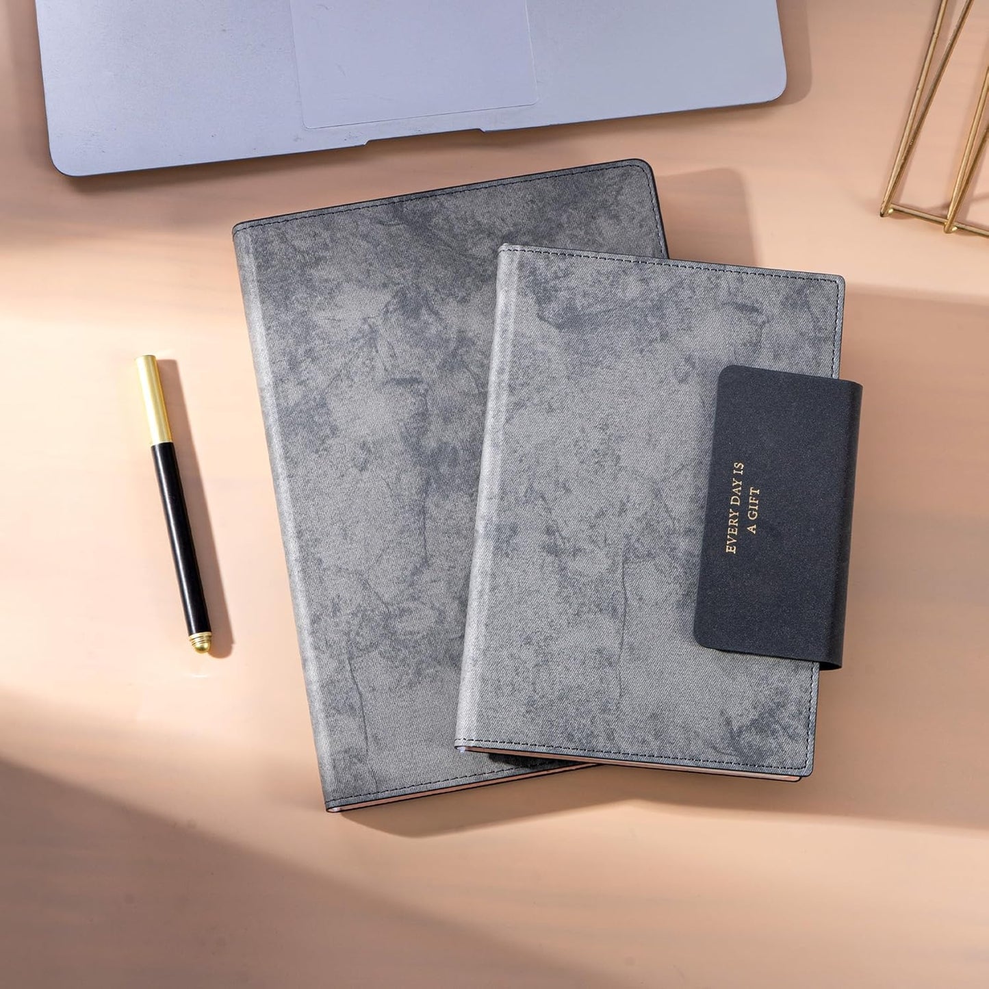 MINICAGIE Lined Leather Journals for Writing A5 Journaling Notebooks with 100 GSM Thick Paper Journal Notebook for Men & Women with Buckle Closure, Work Travel Note Taking Diary, 5.7" x 8.3", Grey