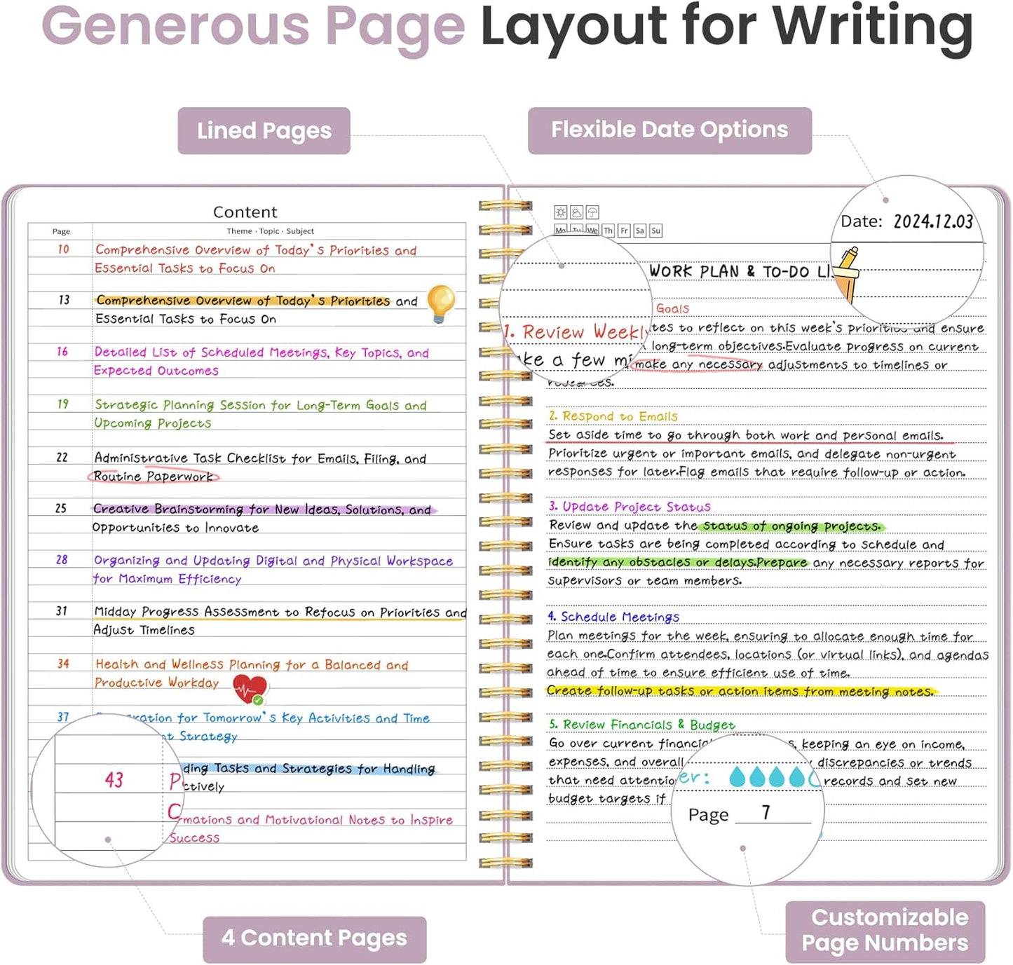 Taja Spiral Lined Notebook, 8.5"x11" Notebooks for Work, Large A4 Journal for Women & Men, College Ruled Journaling Notebook for Writing, Plastic Cover Spiral Journal, Checkered