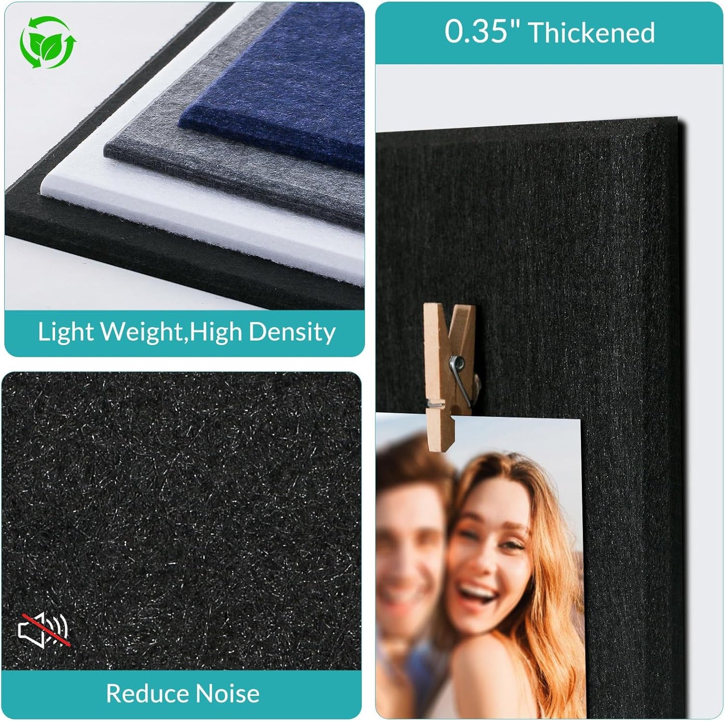 Black Cork Board 48" x 36" - 12 Pack Felt Wall Tiles with Safe Removable Adhesive Tabs - Large Cork Board for Office Classroom Home Walls Decor - Black