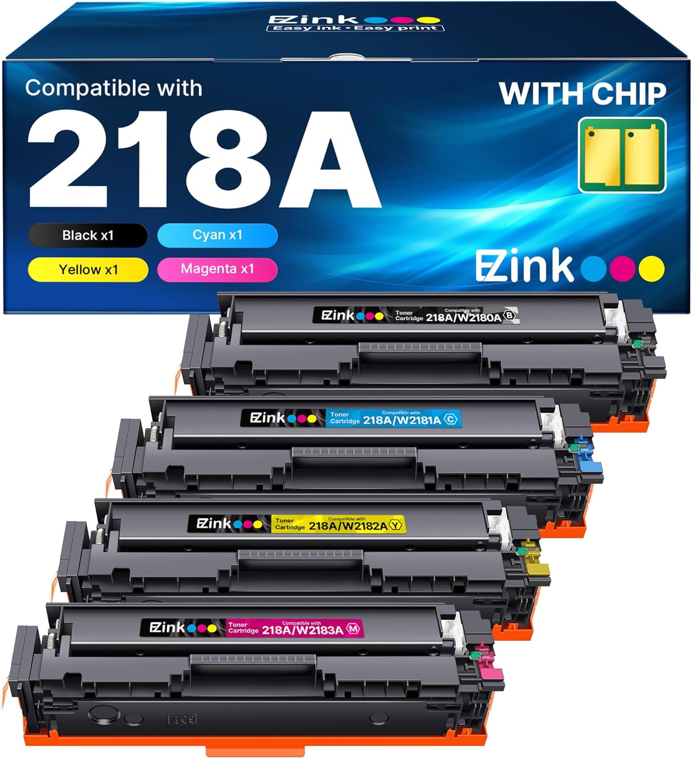 E-Z Ink 218A with Chip Compatible for HP 218A Toner Cartridges 4 Pack 218X Toner for HP Color Laserjet pro MFP 3301fdw Toner 3301cdw 3201dw 3301sdw Printer Ink Set W2180A W2180X (BCMY)