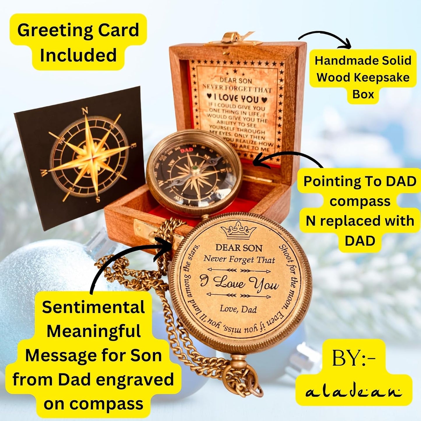 Gift for Son from Mom Dad | Engraved Compass 2" - Father to Son Gifts, Mom to Son Gifts for Graduation 2025, Birthday Baptism Confirmation Communion