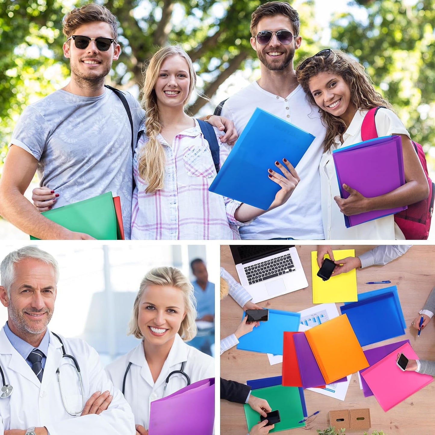 Patelai 48 Pcs Plastic Folders with 2 Pockets and 3 Prongs Home Folders with Card Slot Letter Size Heavy Duty Report Covers for Back to School(Cute Color,Classic)