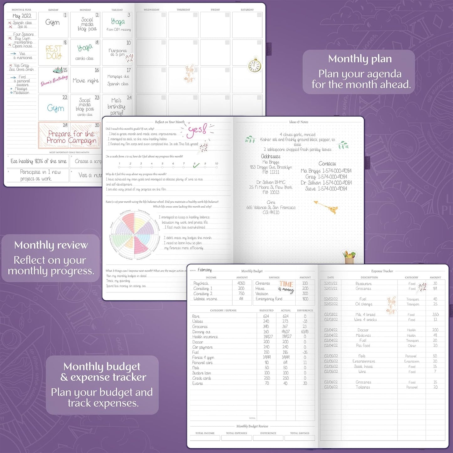 Legend Planner PRO Premium – Large Undated Weekly, Monthly & Budget Planner with Habit Tracker – Life Organizer for Time & Task Management, Goal Setting & Productivity – A4 size (Purple)