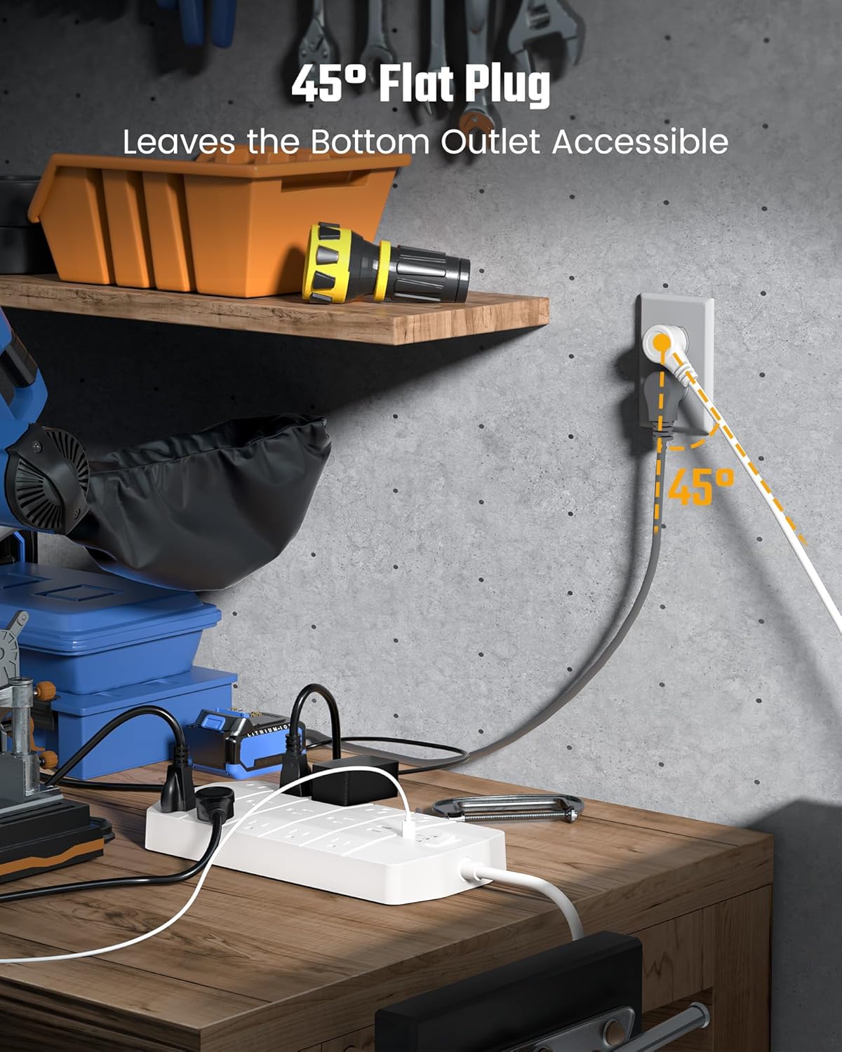 Power Strip,SUPERDANNY 5000 Joules Surge Protector with 13 AC Outlets 2 USB-A & 2 USB-C PD 20W Fast Charging Heavy Duty 14AWG/3C Industrial Grade 10ft Extension Cord for Workbench Home Office White