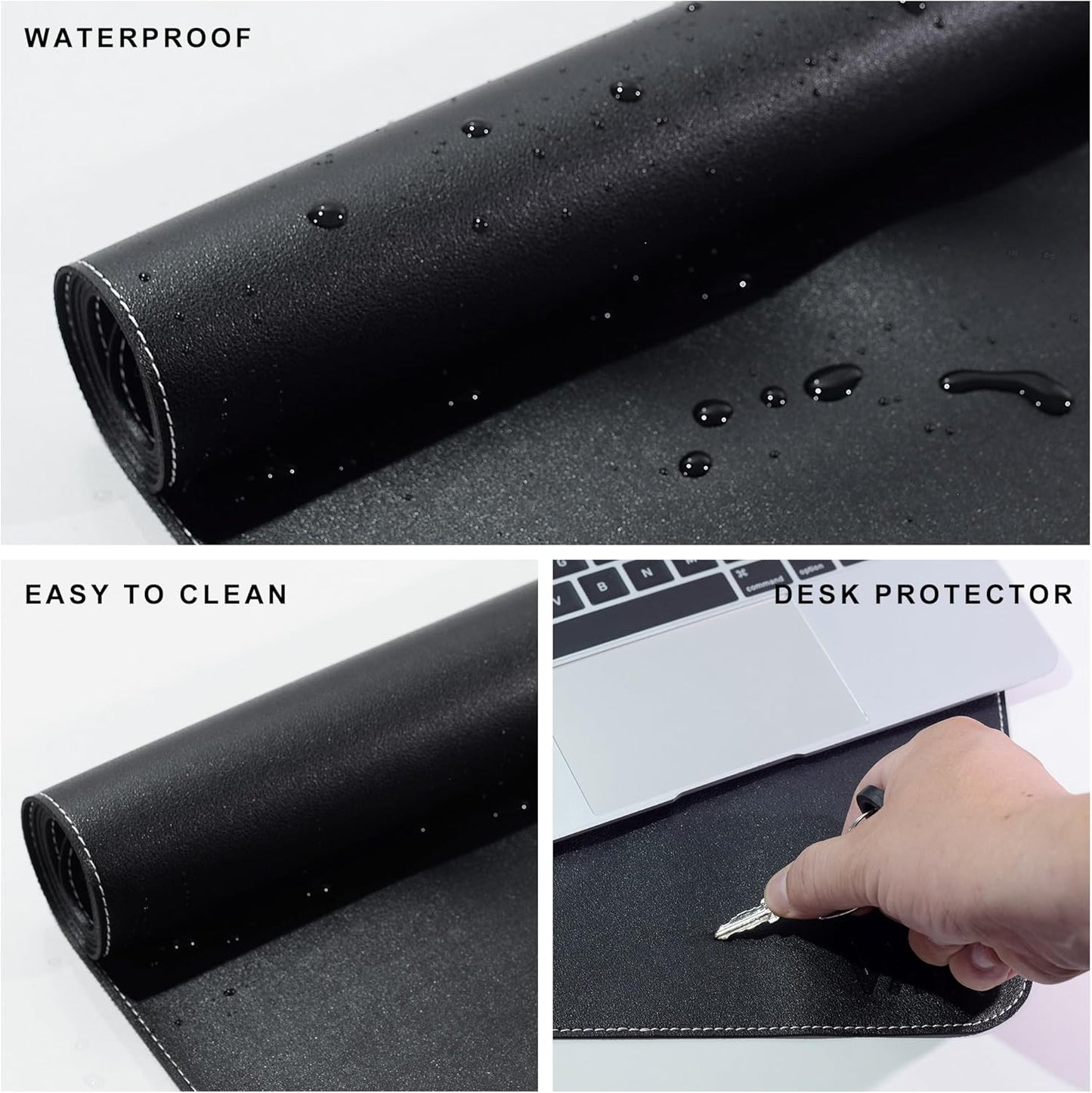 Vyaaa 63"x15.7" PU Leather & Cork Large Desk Mat (Black) - XXL Extended Mouse pad, Reversible Desk Protector, Non-Slip Computer Desk pad for Office, Gaming, Home