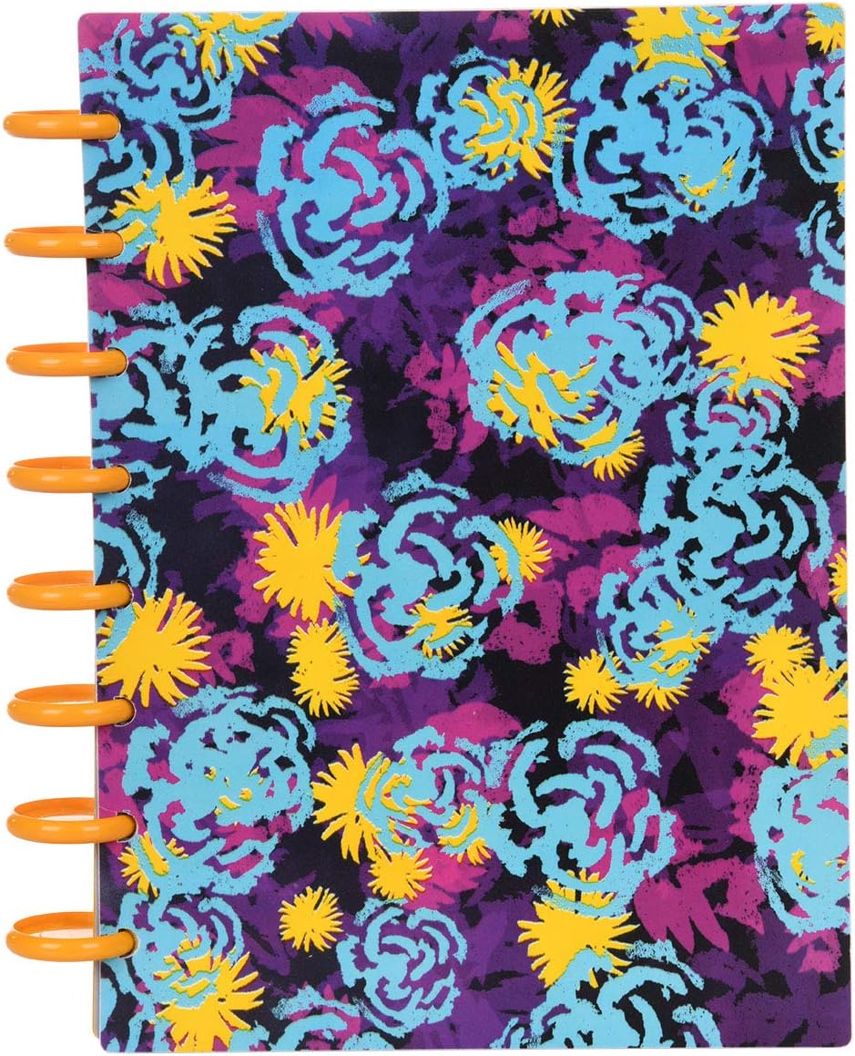 Talia Discbound Notebooks, Planner, Customizable, (xFunky Floral w/BBQ Mustard Discs, Junior (5.5in x 8.5in))
