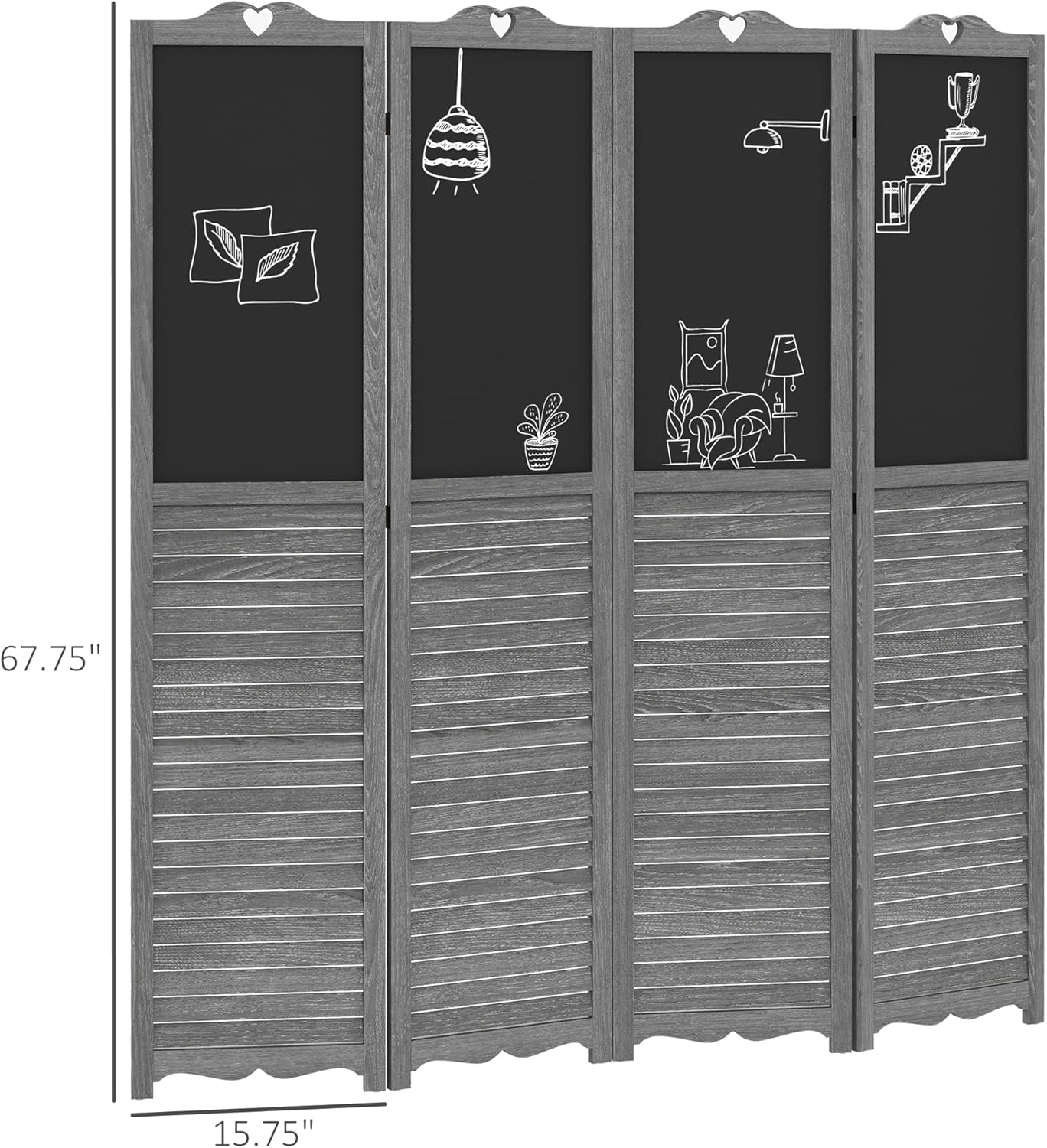 NicBex Room Divider 4 Panel Room Dividers with Black Boards Partition Room Dividers and Folding Privacy Screens 5.5 FT Wall Divider for Home, Office, Room Separation,63.75"W x 0.75"D x 67.75"H,Gray