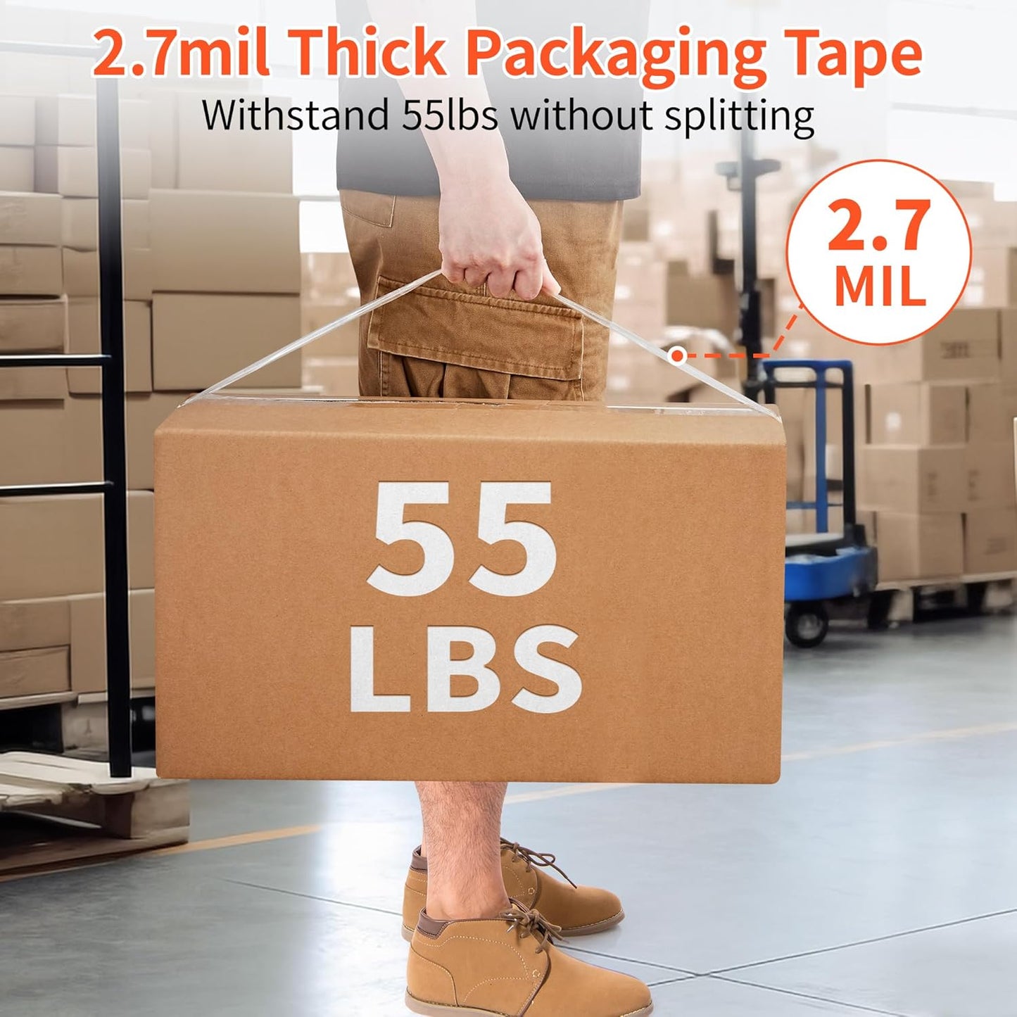 JARLINK 24 Rolls Clear Packing Tape with 4 Dispensers, Heavy Duty Packaging Tape Refills for Shipping Packaging Mailing, 2.7mil Thick, 1.88 inches Wide, 55 Yards Per Roll, 1320 Total Yards