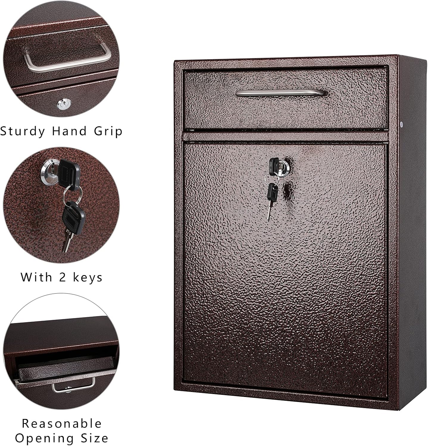 KYODOLED Steel Key Lock Mail Boxes Outdoor,Locking Wall Mount Mailbox,Security Key Drop Box,Collection Boxes,16.2Hx 11.22Lx 4.72W Inches,Bronze X Large