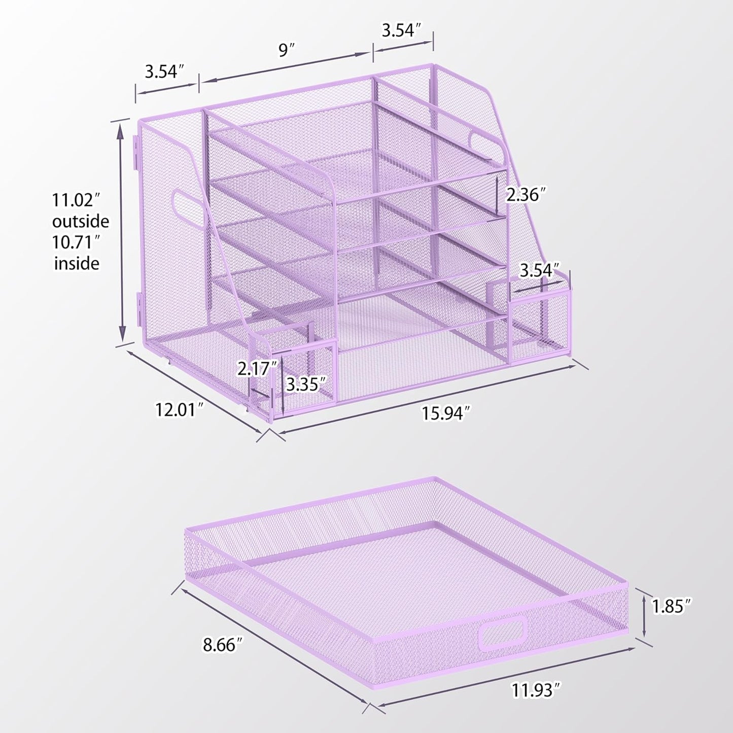 SUPEASY Mesh Desk Organizer with File Holder, 5-Tier Paper Letter Tray Organizer with Magazine Holder, Desktop Organizer and Storage with Drawer for Office Supplies Home or School, Purple