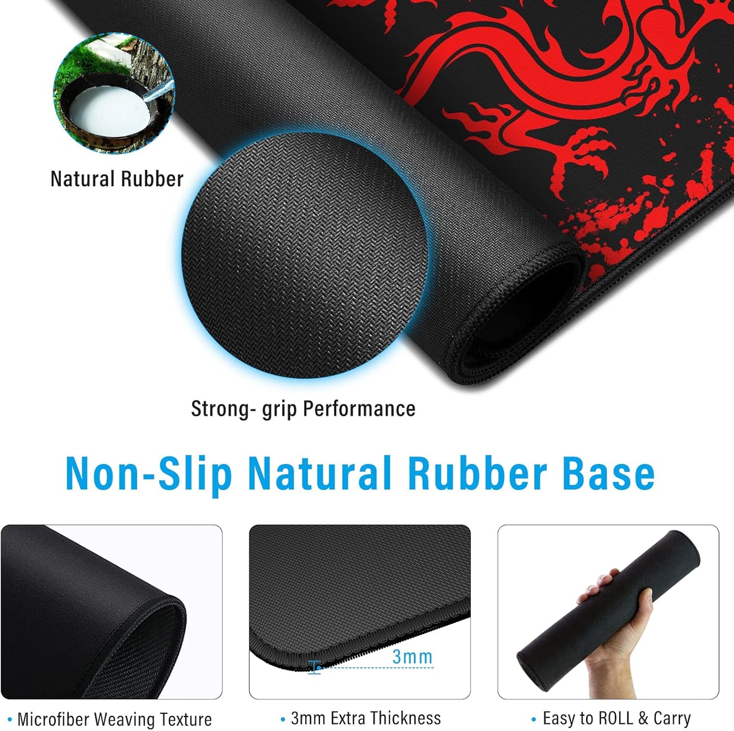 JIALONG Gaming Mouse Pad Large Size 35.4x15.7 inches Extended Desk Mousepad with Personalized Design for Laptop, Computer PC - Red Dragon