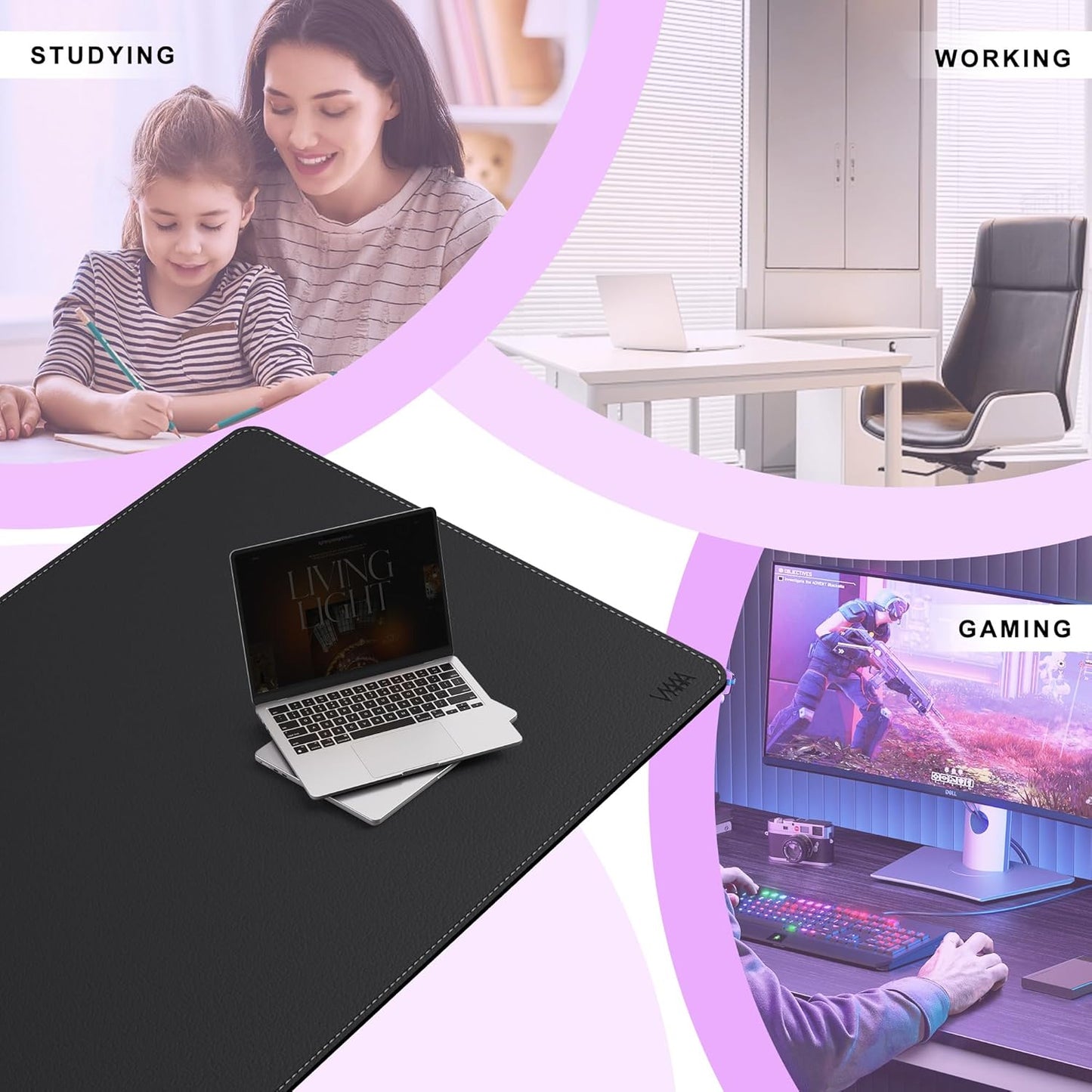 VYAAA Leather Desk Mat, 55"×34.4" Large Mouse Pad, Desktop Protector for Desk, Multifunctional Keyboard Mouse Pad for Home or Office (Black)