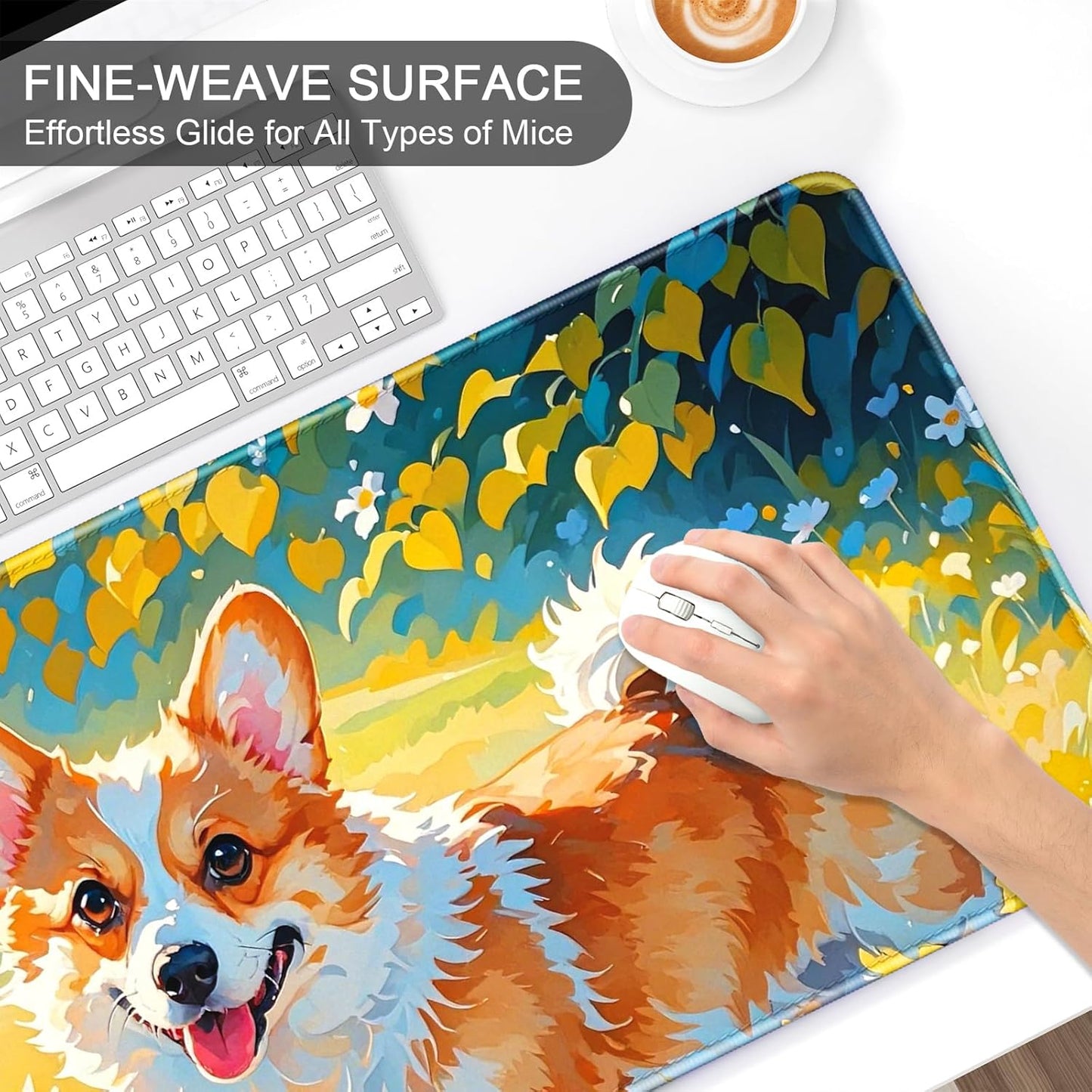 Auhoahsil Large Gaming Mouse Pad, Animal Theme XXL 35.4 x 15.7 in Desk Pad Stitched Non-Slip Rubber Long Computer Mousepad Thin Extended Full Size Desk Mat for Desktop, Laptop, Wireless Mice, Corgi