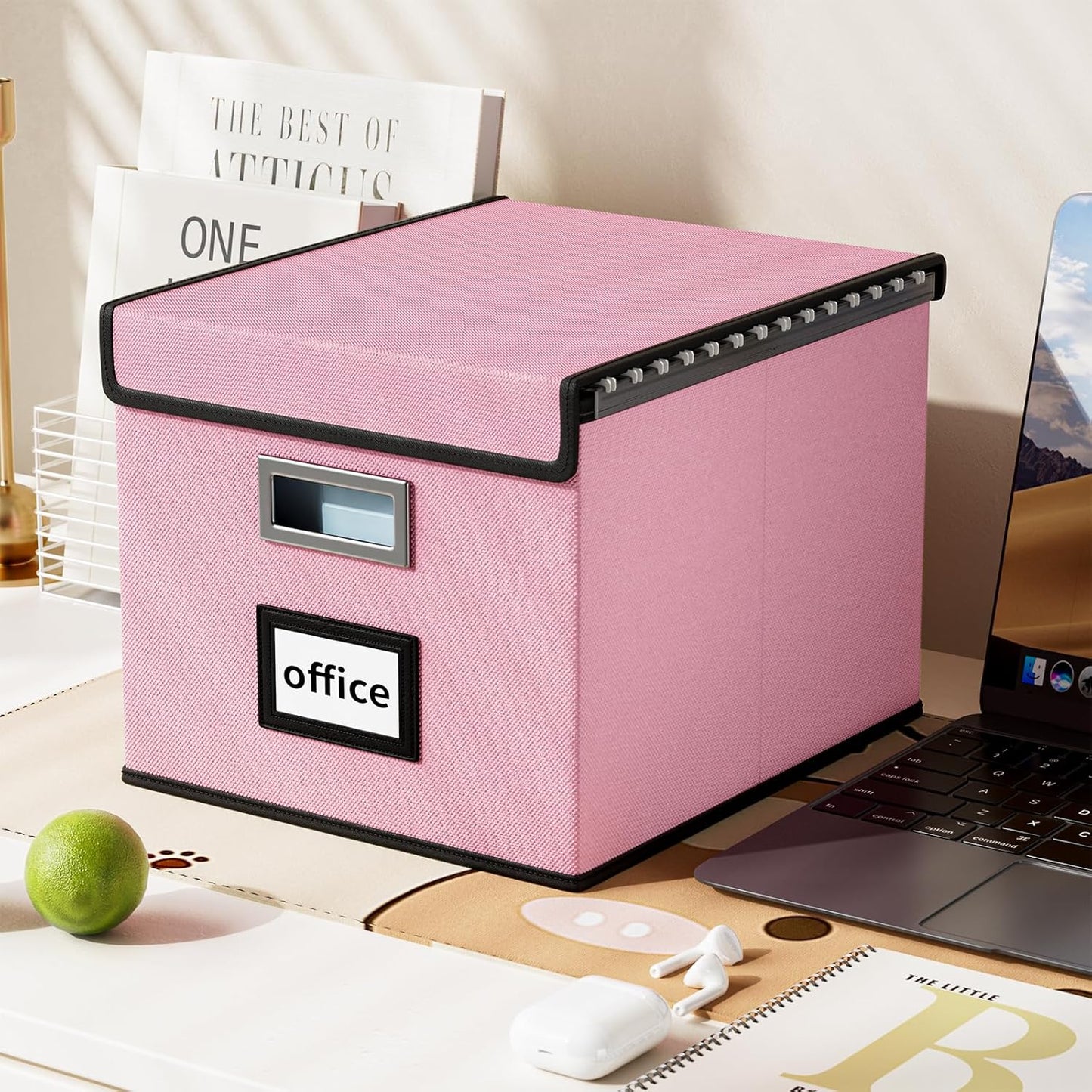 Huolewa Collapsible File Storage Organizer Boxes with Lids, Linen Document Storage, Universal Hanging Filing Organization Boxes for Letter/Legal, Decorative Office/Home File Bins - Boxes Only(2 Pack)