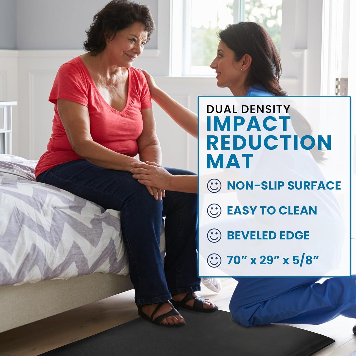 American Excelsior - Large Safety Bedside Impact Reduction Mat for Elderly and Disabled, Non-Slip with Beveled Edges