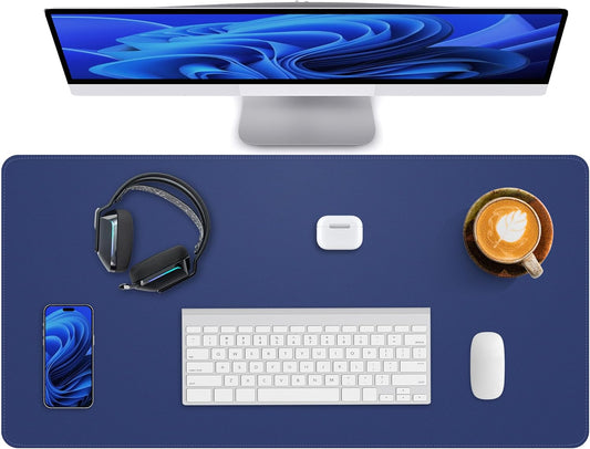 Desk Pad Mat 23.6"x13.7" - Waterproof Mouse Pad & Desk Protector, Non-Slip PU Leather for Gaming Keyboard/Mouse, Stitched Edge XL Office Desk Pad with Ergonomic Support(Blue)