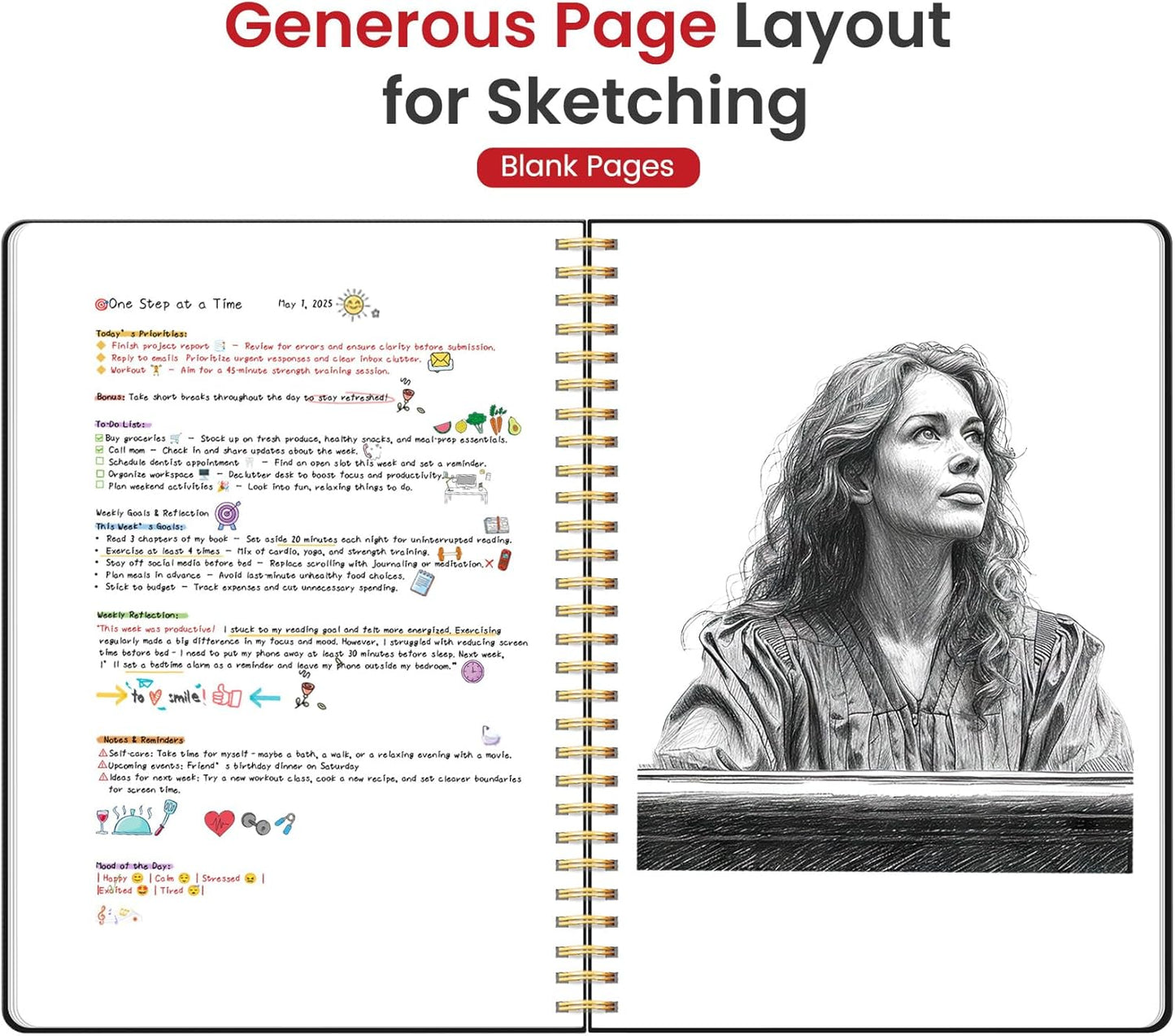 Taja Spiral Blank Notebook, 8.5"x11" Notebooks for Work, Large A4 Journal for Women & Men, Sketch Journal, Journaling Notebook for Writing, Plastic Cover Spiral Journal, Black