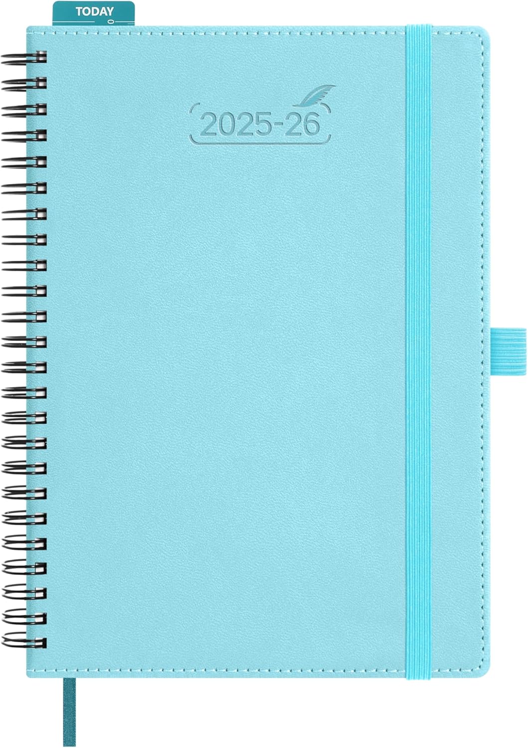 BEZEND Planner 2025-2026 Weekly and Monthly, 5.8" x 8.5" Academic Calendar (Jul 25-Dec 26) Vertical Daily Appointment with Hourly Timeslot & Monthly Tab, Spiral, PU Leather Softcover - Sky Blue