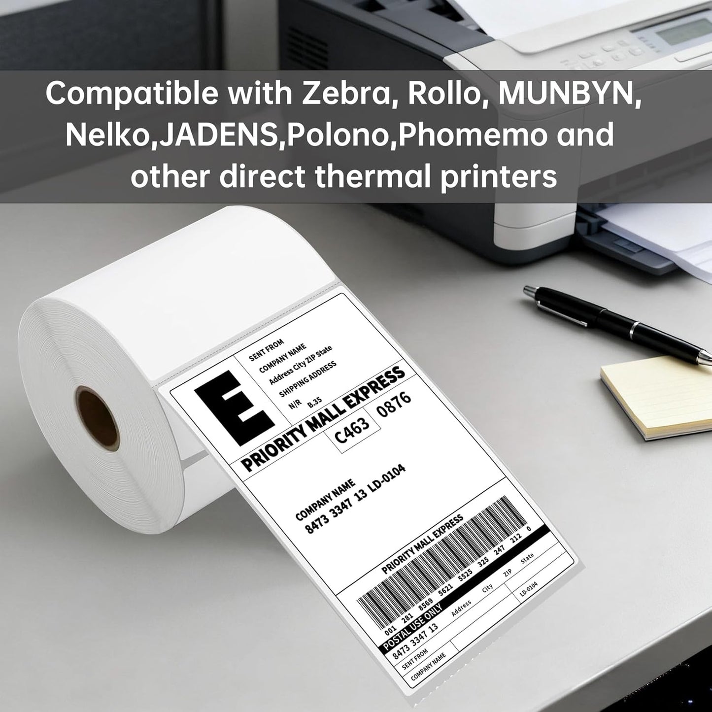 4x6 Thermal Labels Roll, 1 Roll of 500 Labels HUOJI Direct Thermal Shipping Labels Compatible with Rollo, Zebra, MUNBYN Printers, Commercial Grade