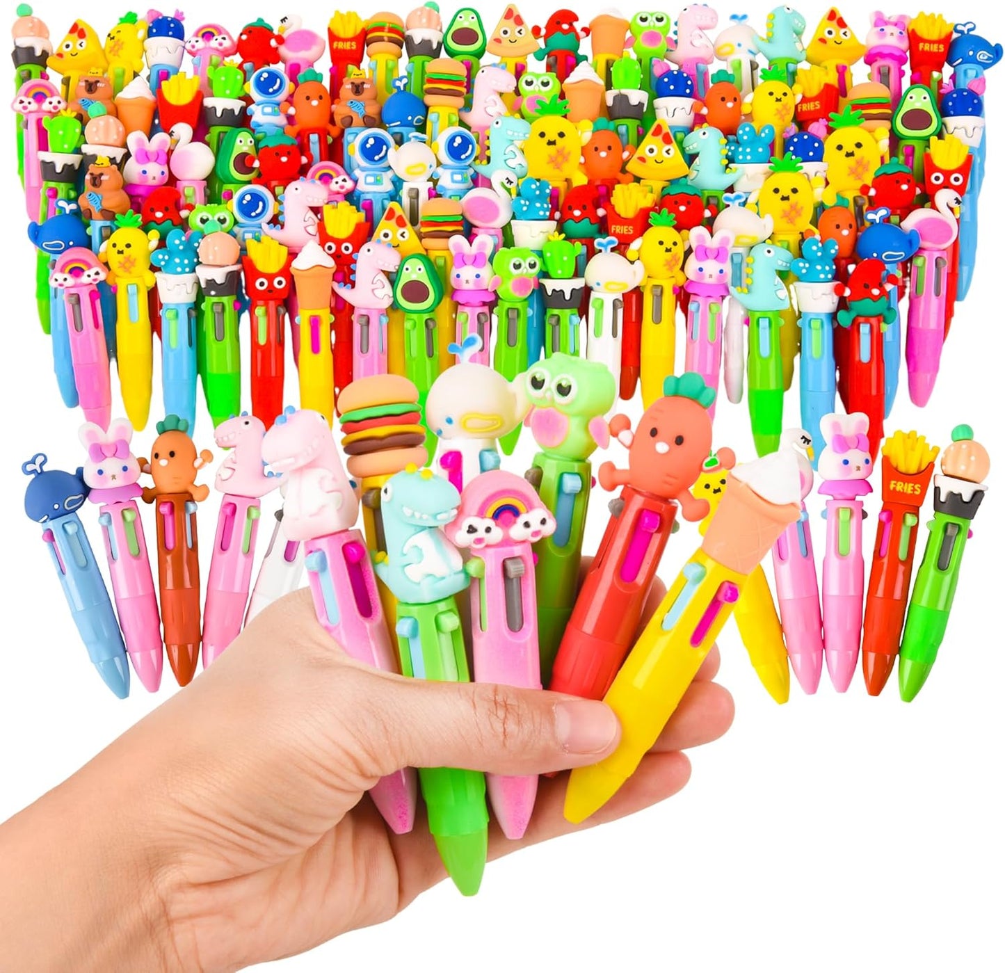 LiYiQ 100 PCS Multicolor Pen in One Fun 4-in-1 Cute Pens Bulk Kawaii Cool Ballpoint Pens for Kids Fun Gifts